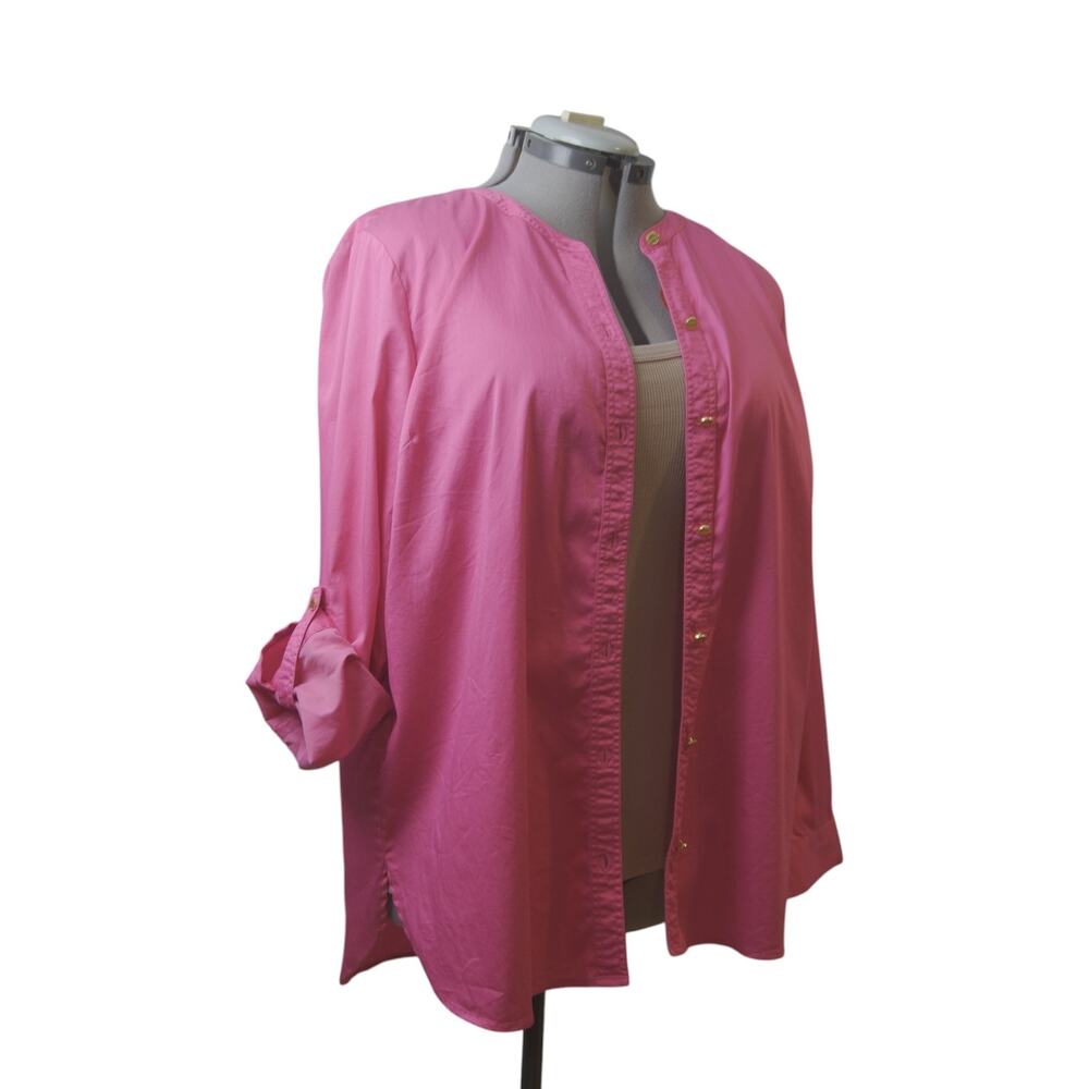MICHAEL Michael Kors Hot Pink Button Down Shirt XL Gold Buttons Barbiecore - Picture 6 of 13